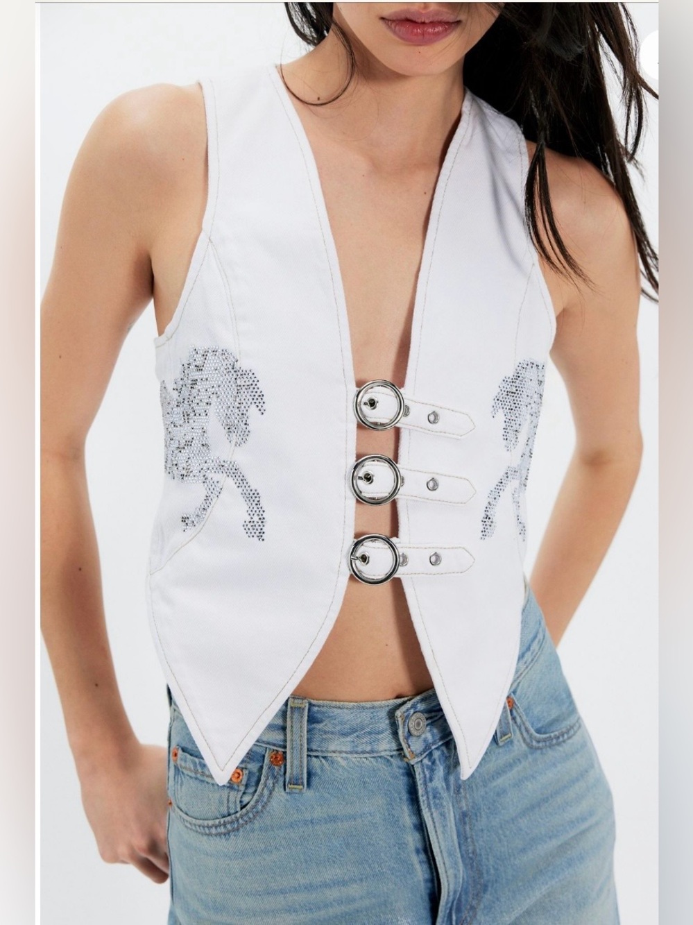 Free People x Understated Leather White Cotton Party Horse Vest NWT Size Small